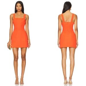 Amanda Uprichard Revolve Ace Square Neck Mini Dress in Mandarin Orange XS